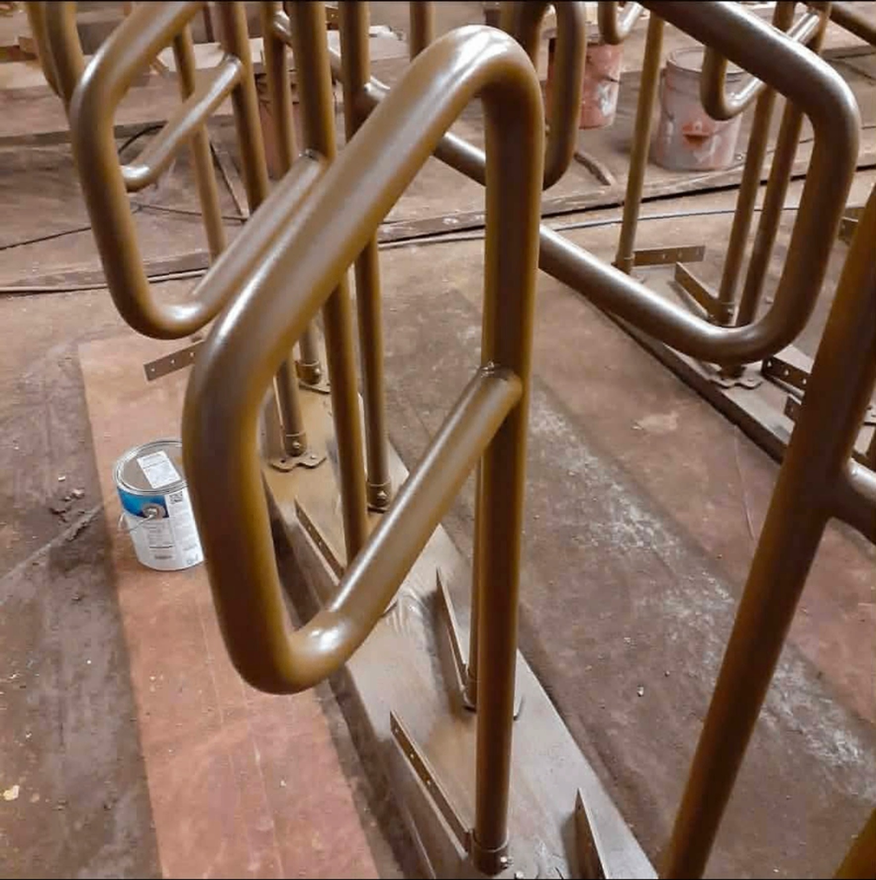 Morris Civic hand rails finished in a glossy bronze coating